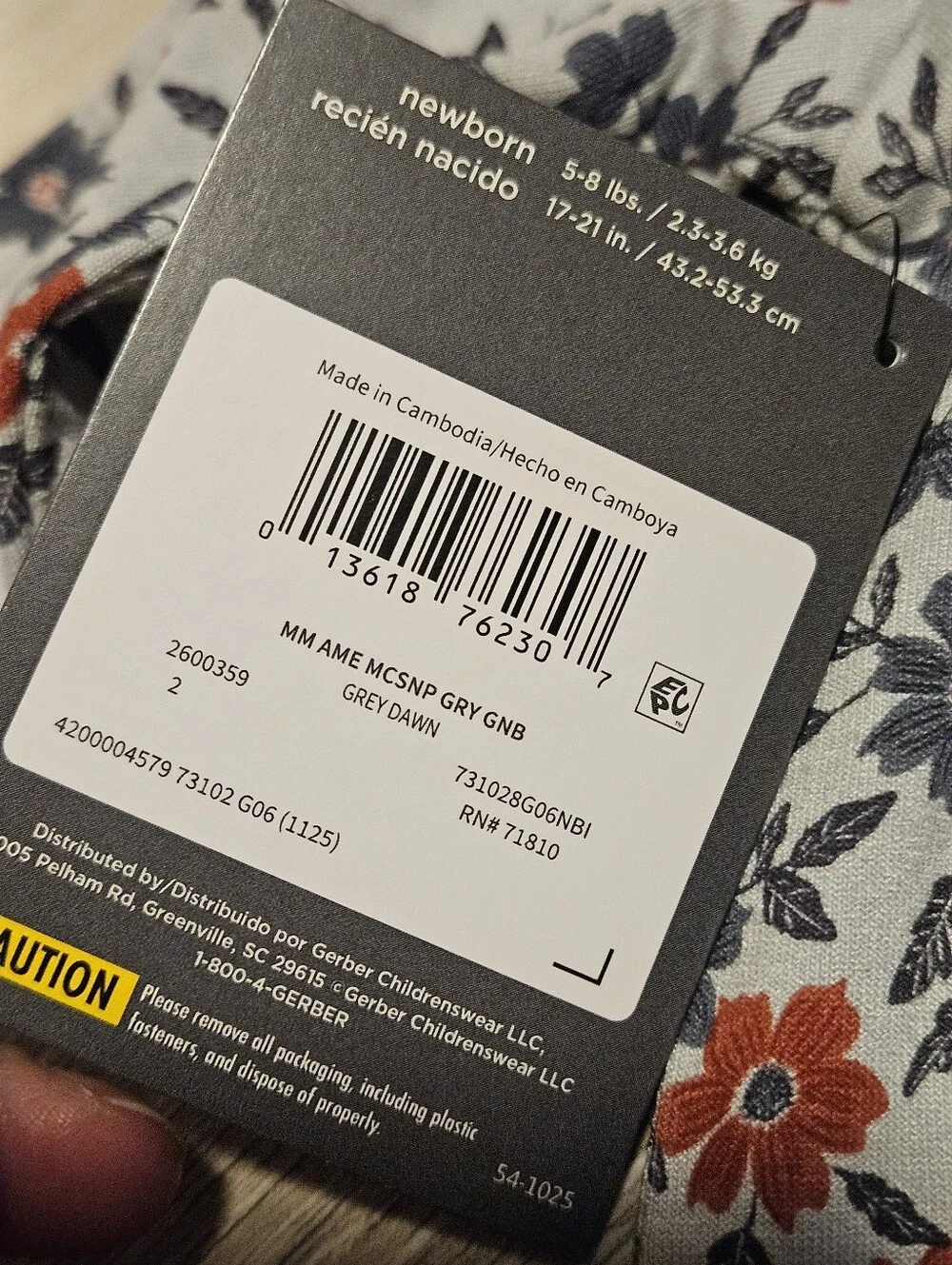 NWT Modern Moments by Gerber Newborn Floral Viscose Zip Sleep N Play Footie Grey